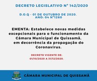 Novo Decreto Estabelece novas medidas excepcionais para o funcionamento da Câmara Municipal de Quissamã
